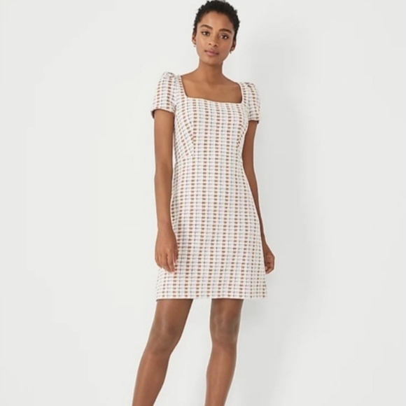 Ann Taylor Dresses & Skirts - Ann Taylor Madras Beige Plaid Puff Sleeve Flare Dress